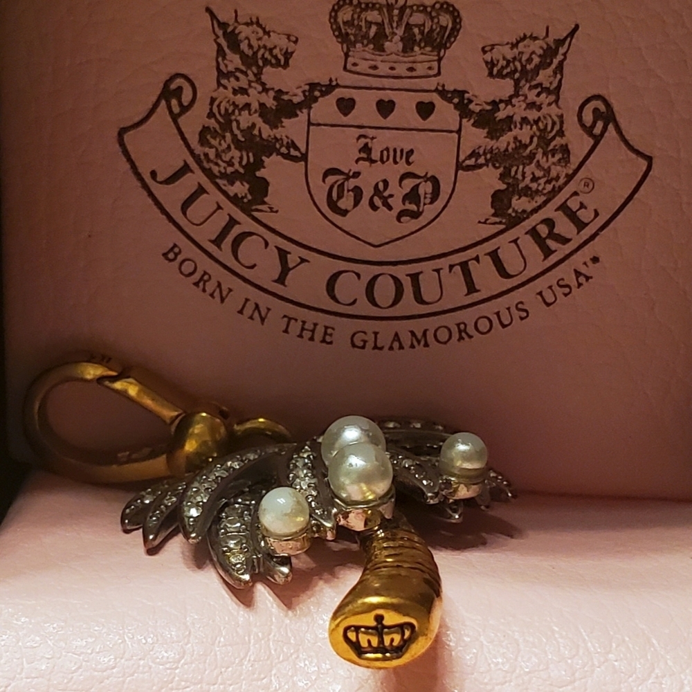 Juicy Couture Palm Tree Charm Coconut Pearl Rhinestone Pave Crystal Gold Nature - Picture 3 of 13